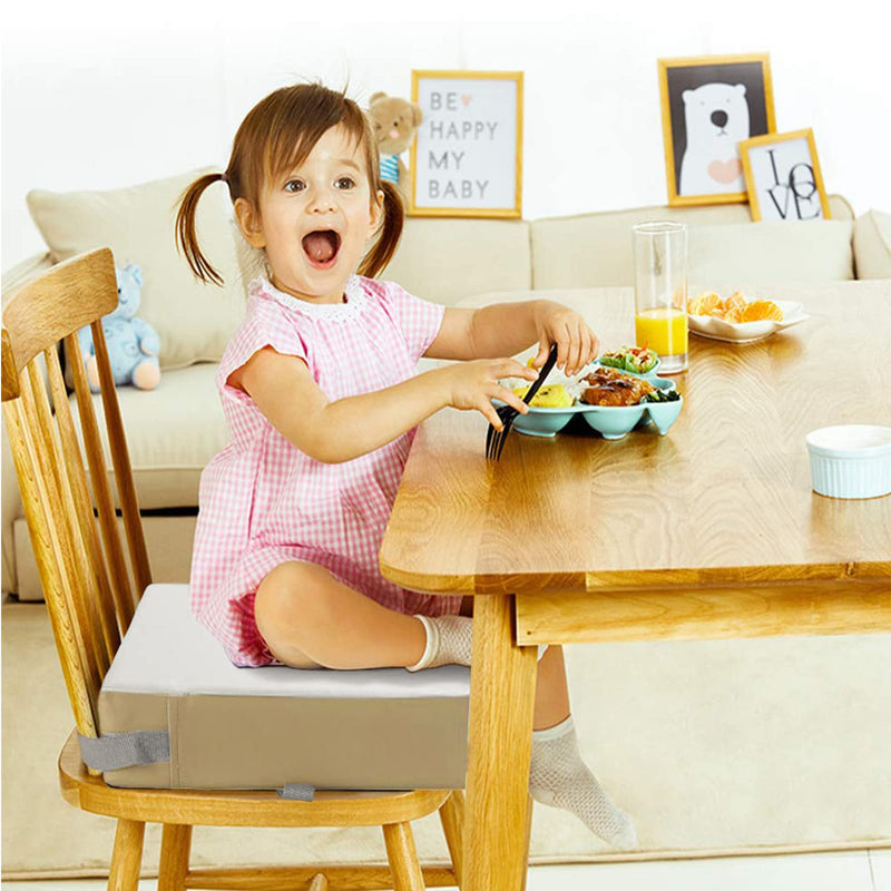 [Australia] - Booster Seat for Dining Table Dismountable Washable Highchair Booster Cushion Chair Heightening Seat Pad with 2 Straps Safety Buckle for Kids (Grey) Grey 