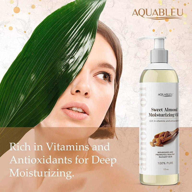 [Australia] - Aquableu’s Sweet Almond Moisturising Oil – All Natural Ingredients – Deeply Moisturising and Cleansing, For Dry, Irritated Skin – Fast Absorbing – For Body and Face -Unscented – 12oz 