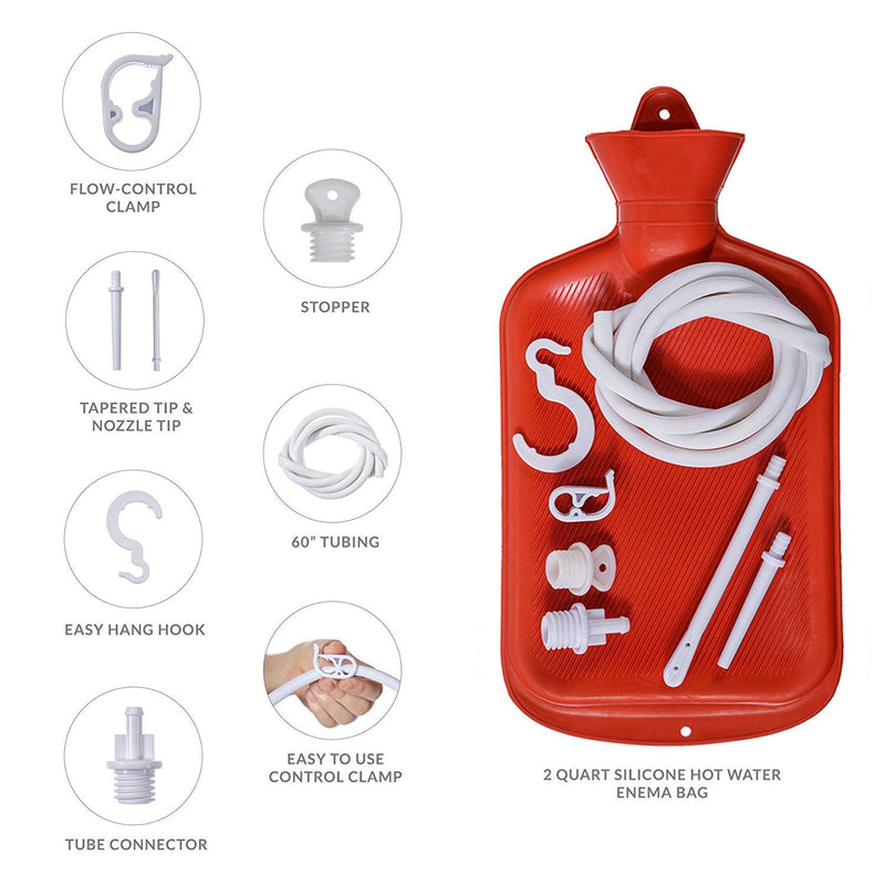 [Australia] - Enema Bag Clean Anal Silicone Douche for Men Women BPA Free (2 Quart) Hot Water Bottle - Coffee, Shower, Douche & Home Adult Enema Kit (Red) 