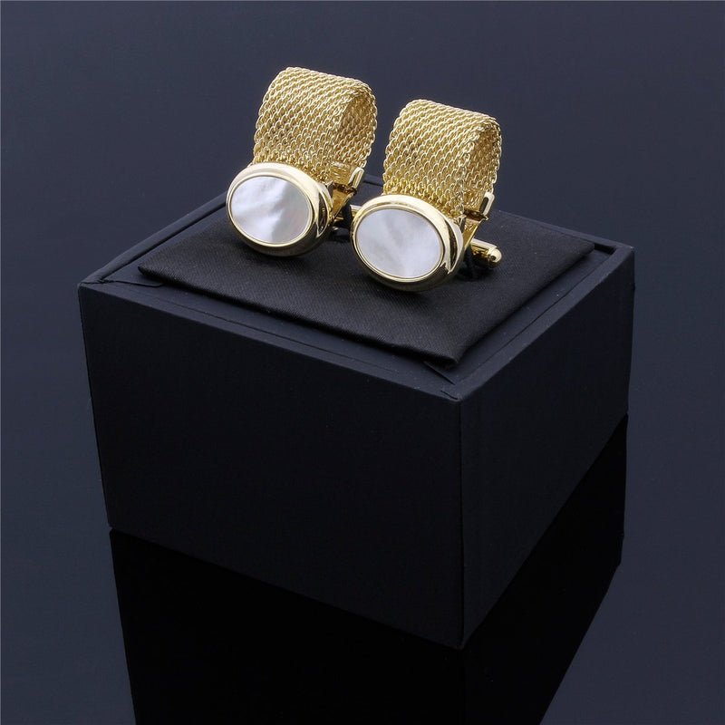 [Australia] - HAWSON Mens Cufflinks with Chain - Stone and Shiny Gold Tone Shirt Accessories - Party Gifts for Young Men white stone 