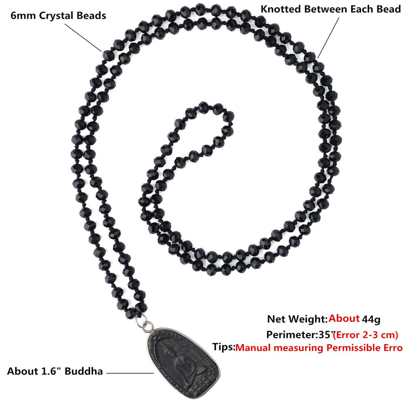 [Australia] - C·QUAN CHI Handmade Crystal Beaded Necklace Women Long Buddha Pendant Necklace Statement Strand Necklace Gifts Jewelry for Women Gifts for Girls Black 