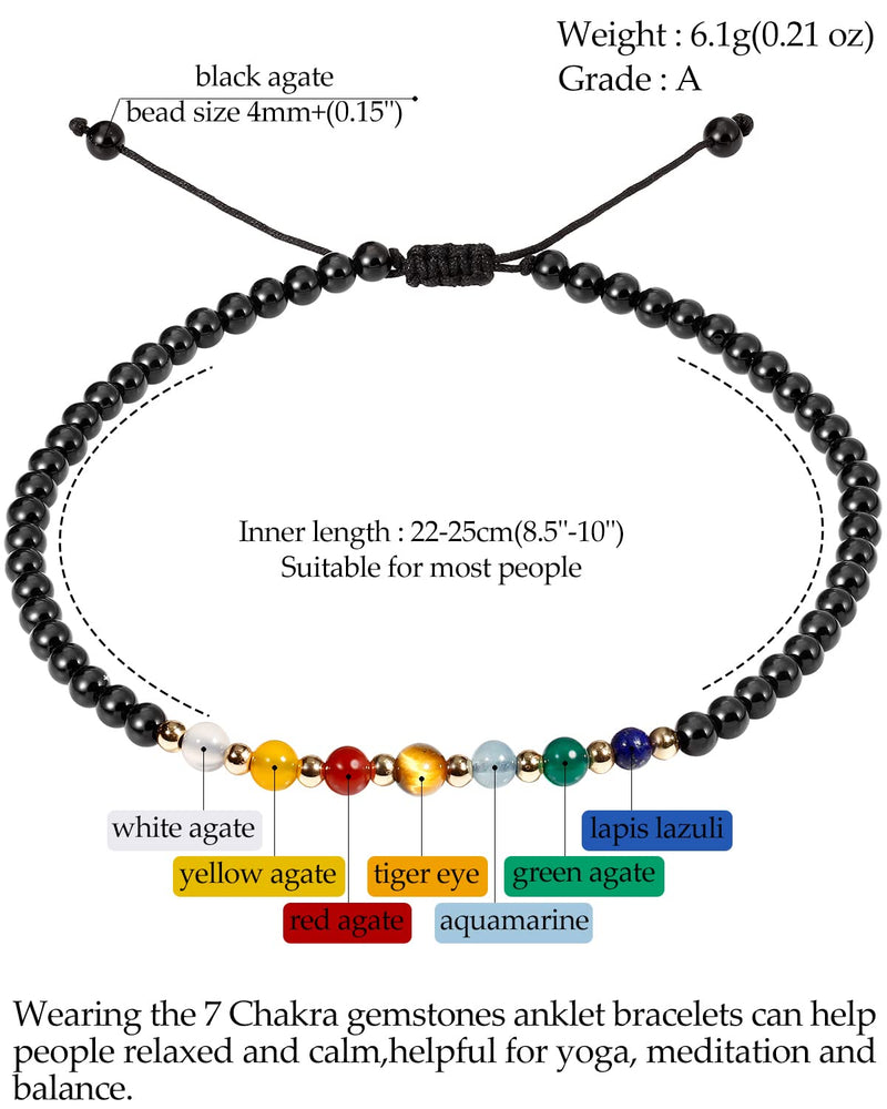 [Australia] - Jewboo 7 Chakra Anklet Bracelets for Women Beach Foot Healing Crystals Lava Rock Essential Oils Diffuser Worry Stone Energy Balancing Meditation Yoga gifts black agate 
