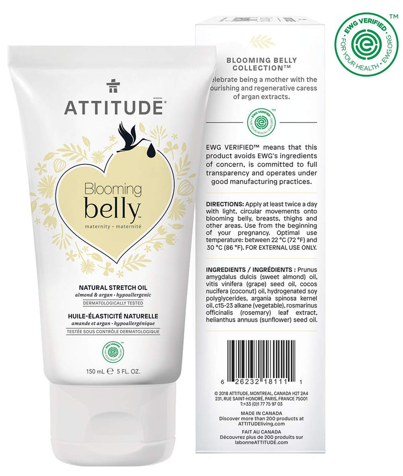 [Australia] - ATTITUDE Blooming Belly, Hypoallergenic Natural Pregnancy-Safe Stretch Oil, Almond & Argan, 5 fl. oz. 