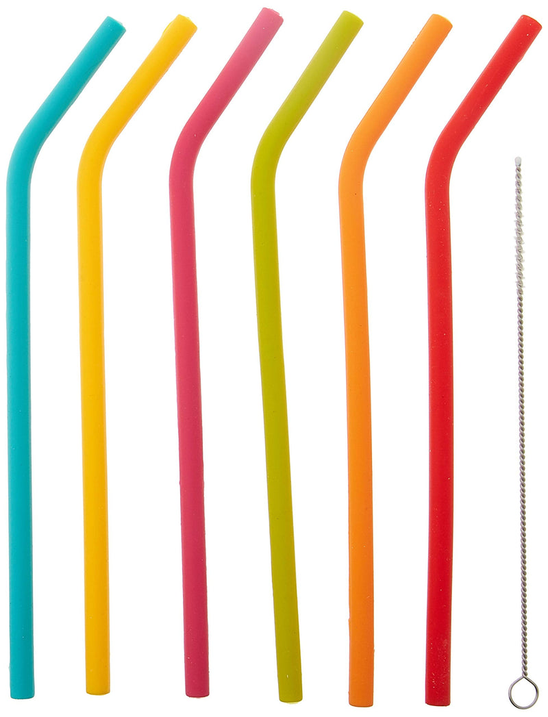 [Australia] - Joie Kitchen Gadgets 12711 Joie Rainbow Reusable Silicone Straws with Cleaning Brush, Set of 6, Colors May Vary 