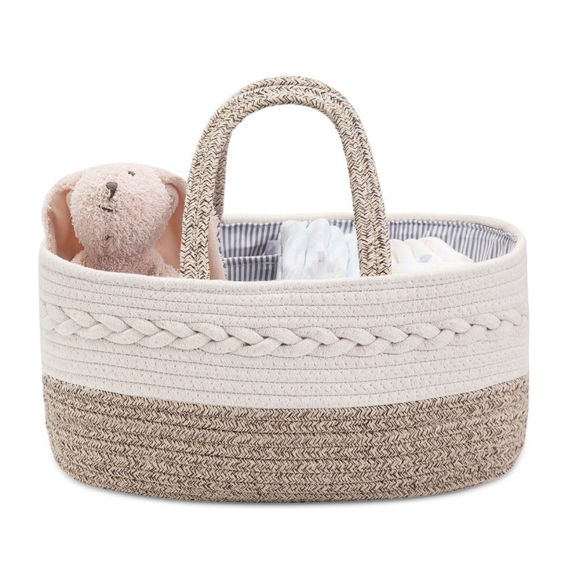 [Australia] - Baby Nappy Caddy Organiser,Portable Cotton Rope Woven diaper Caddy-Nursery Storage, DIY Basket with Changeable Compartments, Newborn Shower Gift Tote Bag (Yellow) Yellow 