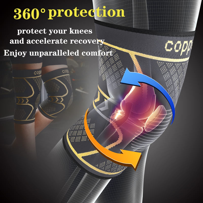 [Australia] - Copper Knee Braces for Knee Pain 2 Pack, Knee Compression Sleeve Support for Men and Women, Medical Grade Knee Pads for Running, Hiking, Working, Arthritis, ACL, Meniscus Tear, Joint Pain Relief Grey+copper Medium 