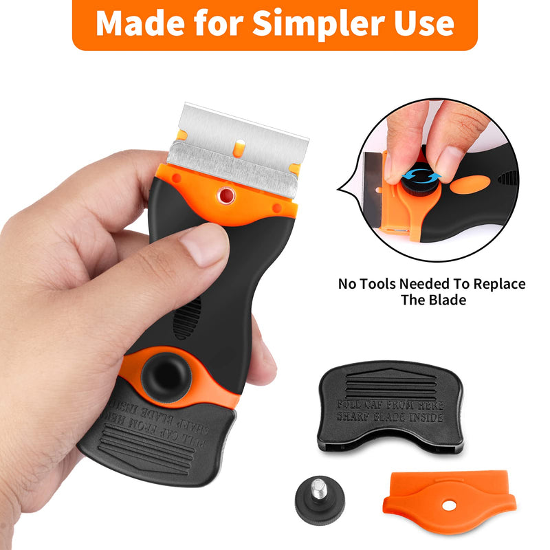 [Australia] - Razor Blade Scraper Tool, 2Pcs Razor Scrapers with Extra 20Pcs Metal & 20Pcs Plastic Blades, Sticker Remover Cleaning Scraper for Removing Paint, Decals, Adhesive, Tar, Labels, Glue, Caulk, Gasket 