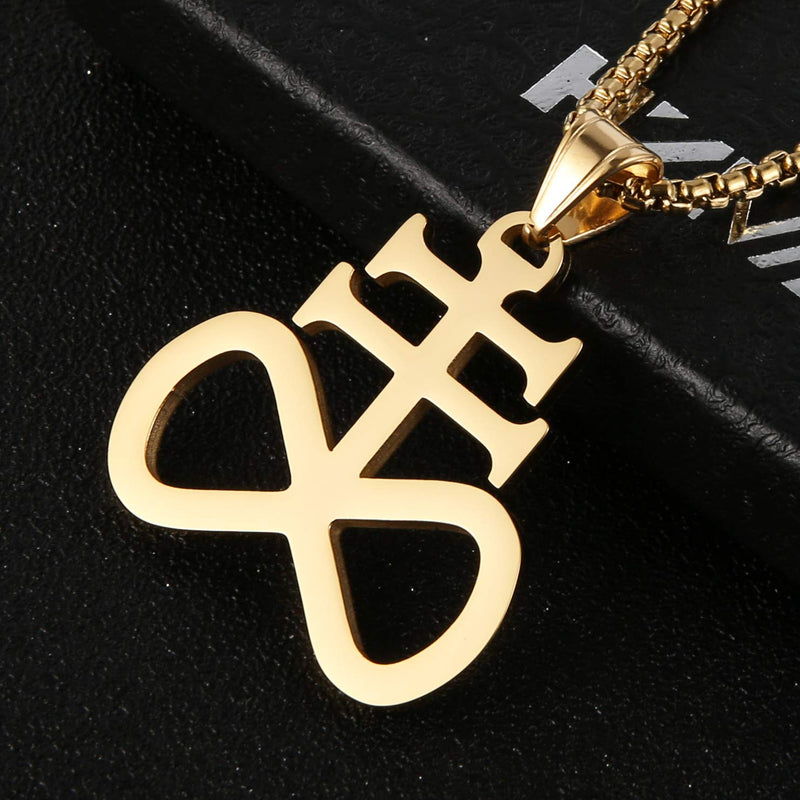 [Australia] - HZMAN Unisex Stainless Steel Church of Satan Satanic Leviathan Cross Pendant Necklace,Religions Jewelry Gold 