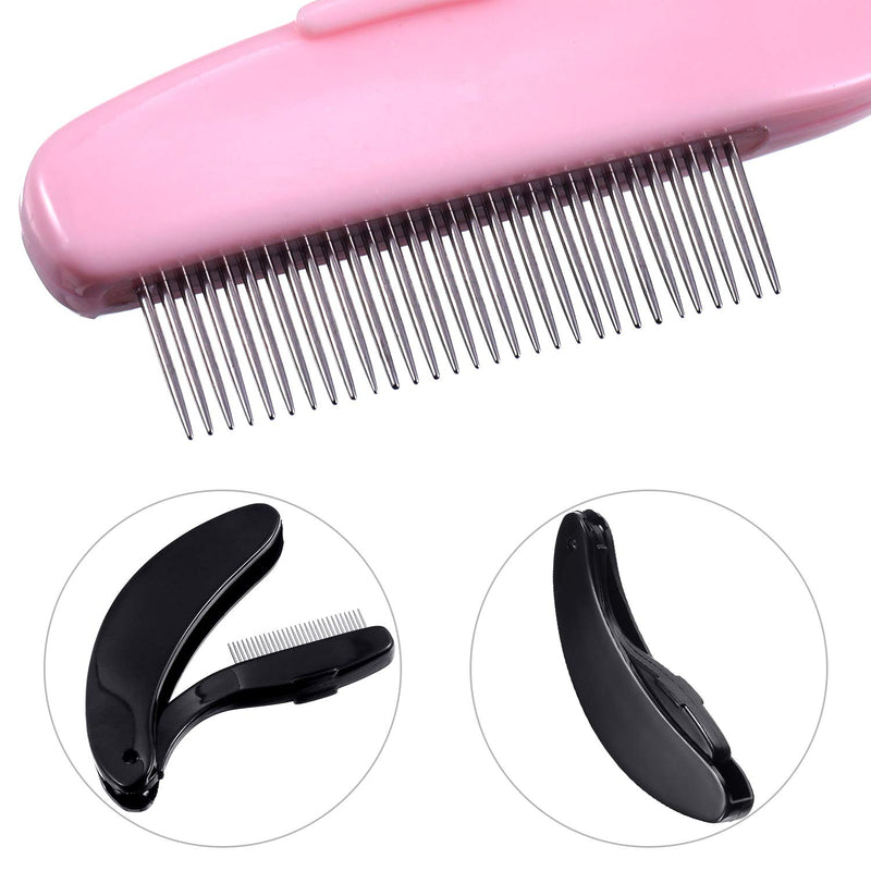 [Australia] - TecUnite Folding Eyelash Comb, Stainless Steel Teeth Eyebrow Comb Lash and Brow Makeup Brush (3 Black and 3 Pink) 