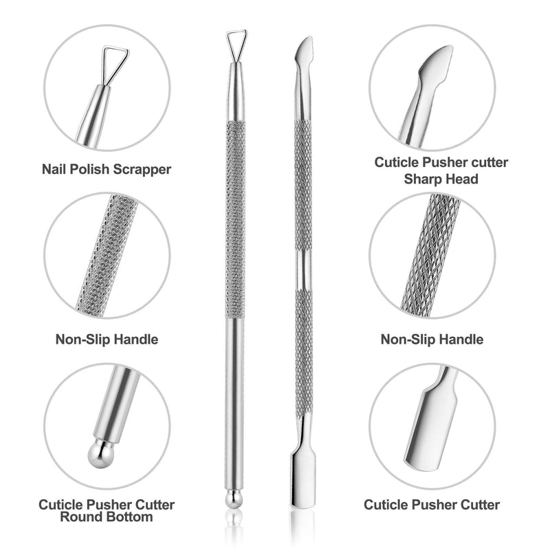 [Australia] - Cuticle Trimmer with Cuticle Pusher -YINYIN Cuticle Remover Cuticle Nippers Professional Stainless Steel Cuticle Pusher and Cutter Clippers Durable Pedicure Manicure Tools for Fingernails and Toenails Silver 