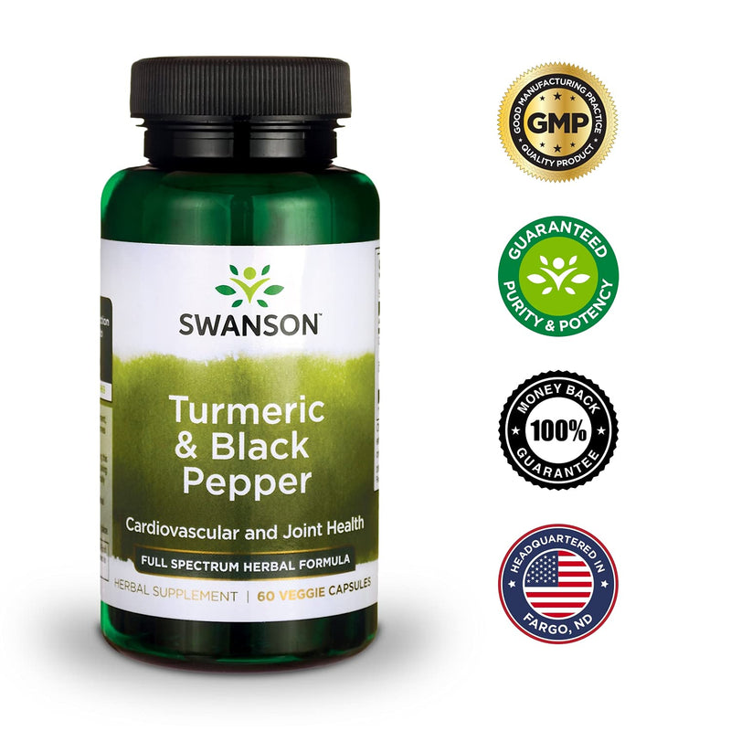 [Australia] - Swanson Turmeric & Black Pepper - Organic Joint Health, Heart Health, Digestion, & Liver Support Supplement - Natural Formula for Enhanced Bioavailability & Absorption - (60 Veggie Capsules) 1 