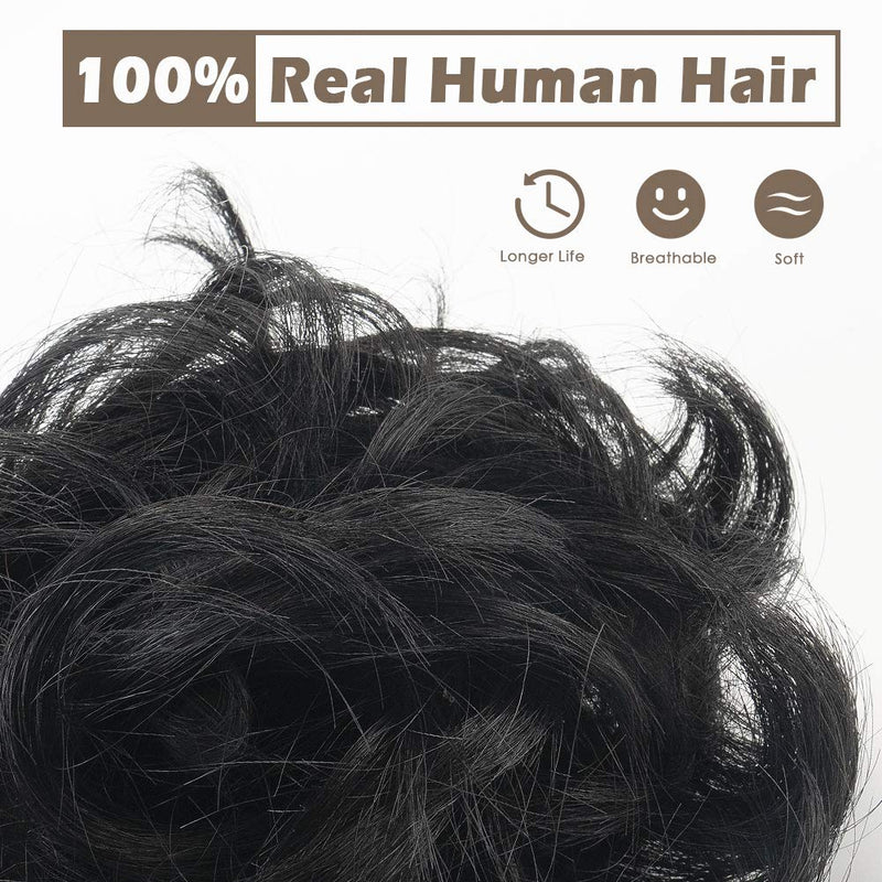 [Australia] - 100% Human Hair Scrunchies, BARSDAR Curly Messy Bun Hairpiece Extensions Wedding Hair Pieces for Women Kids Messy Bun Real Hair Updo Donut Chignons 1#-Natural Black 1 PC 1#- Natural Black 