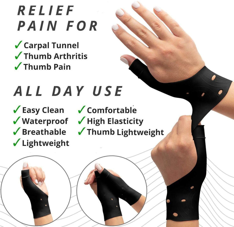 [Australia] - DropSky [4 Pieces] Gel Wrist Thumb Support Braces Soft Waterproof, Relief Pain Carpal Tunnel, Arthritis Thumb, Fits Both Hands, Lightweight, Therapy Rubber-Latex, Stabilizer Support (Black) Black 
