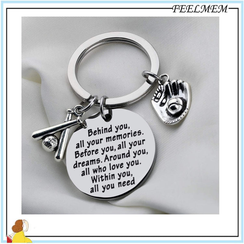 [Australia] - FEELMEM Baseball Keychain Baseball Player Gift Behind You All Memories Before You All Your Dream Keychain Softball Baseball Jewelry Baseball Mom Gift Baseball Coach Gift 