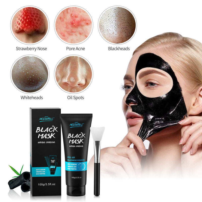 [Australia] - Peel Off Mask Black Mask Charcoal Blackhead Removal Mask Facial Black Mask Skin Cleansing, Purifying Bamboo Charcoal With Blackhead Remover Extractor Tools Kit & Mask Brush 