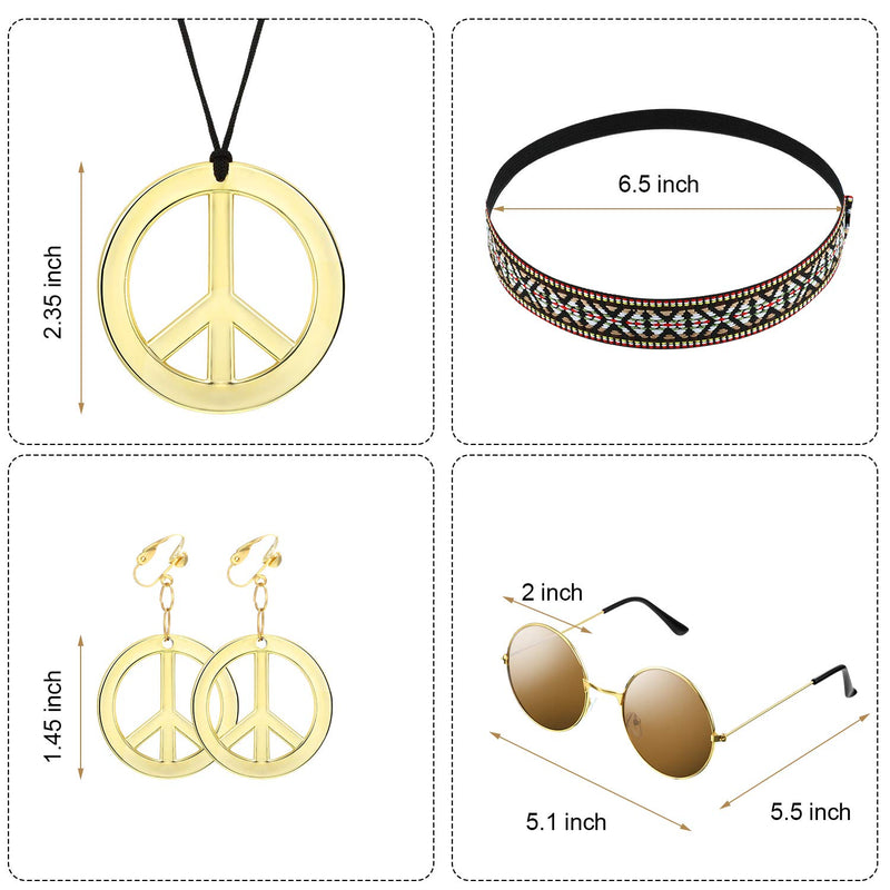 [Australia] - Hippie Costume Set for Women Kit Includes Sunglasses, Peace Sign Necklace and Peace Sign Earring, Bohemia Headband for 60s 70s Party Accessories 