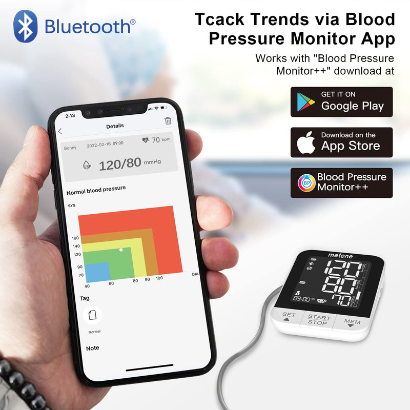 [Australia] - Metene 2022 New Bluetooth Blood Pressure Machine, Smart Wireless Blood Pressure Monitor with Adjustable Large Cuff(8.7-16.5in) and Backlit Display, APP Unlimited Memory for 2 Users and Smart Tracking 