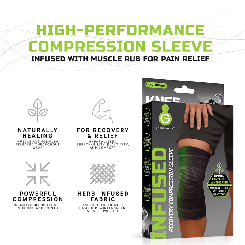[Australia] - Green Drop Professional Knee Brace - Compression Sleeve Support for Men & Women - Breathable Patented Medical Grade Natural Relief Herb-Infused Support for Sports, Running, Injury Recovery, Arthritis Large / X-Large 