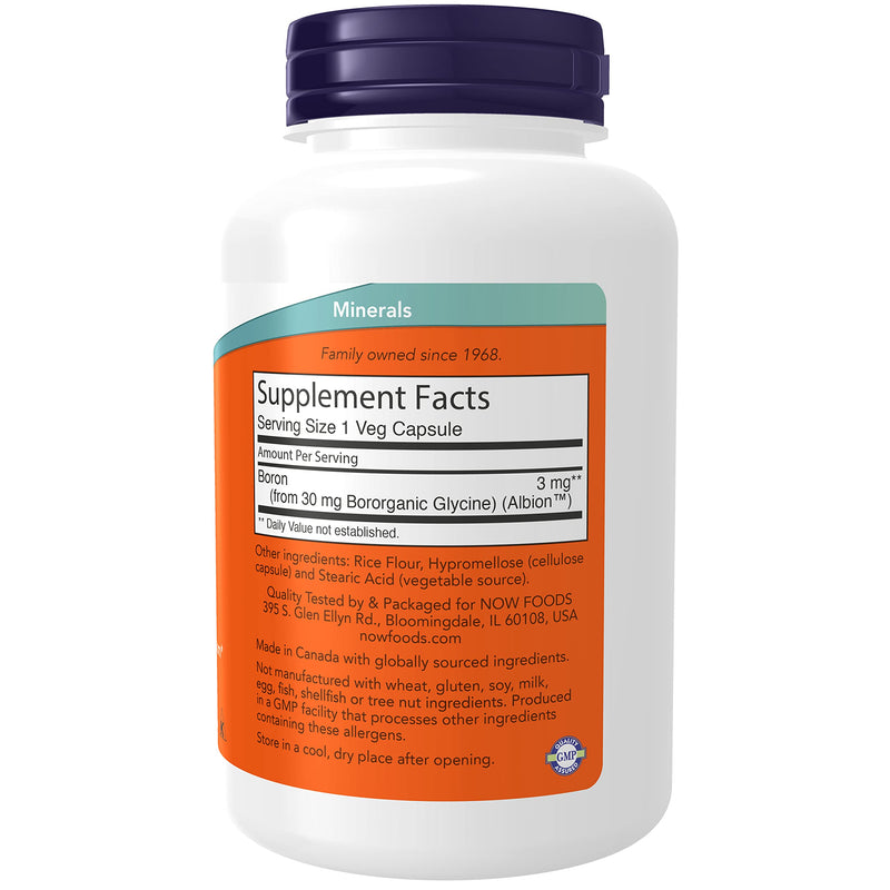 [Australia] - NOW Supplements, Boron 3 mg (Bororganic Glycine), Structural Support*, 250 Veg Capsules 