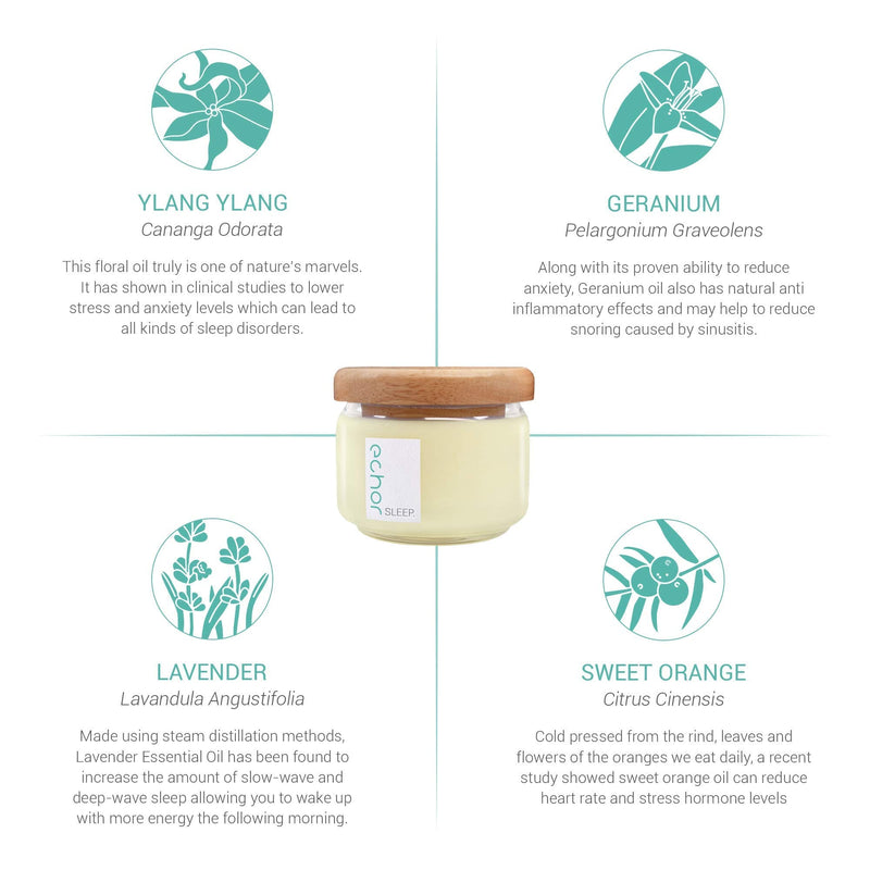 [Australia] - Echor Sleep Candle | Essential Oils Relaxation Calming Candle | Aromatherapy Scented Vegan Soy Wax Sleep Gift | Lavender, Ylang Ylang, Geranium & Sweet Orange 