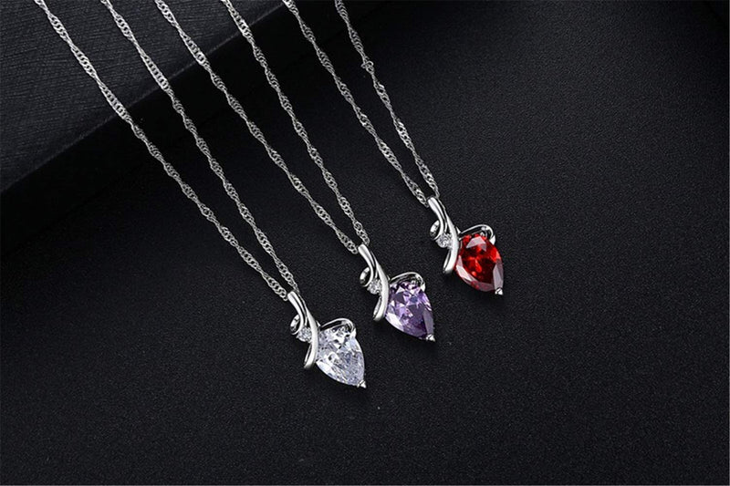 [Australia] - Elegant Heart Shaped Amethyst Pendant Necklace, AILUOR Luxury Fashion18K Rose Gold Love Heart Natural Purple Crystal Jewelry - Great Birthday Anniversary Mothers Day Wedding Gift Silver 