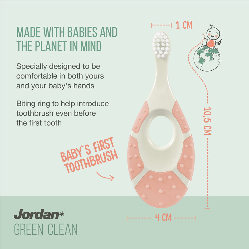 [Australia] - Jordan ® | Step 1 Green Clean Toddler Toothbrush | Sustainable Baby Toothbrush 0-2 Years | Bio Based Extra Soft bristles, 84% Recycled Handle, Soft Biting Ring | Mixed Colors | Pack 3 Units 