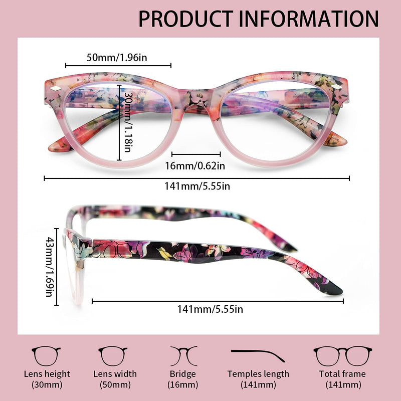 [Australia] - 4 Pack Cat Eye Reading Glasses Blue Light Blocking for Women,Stylish Pattern Spring Hinges Computer Readers 4 Mix 1.75 x 