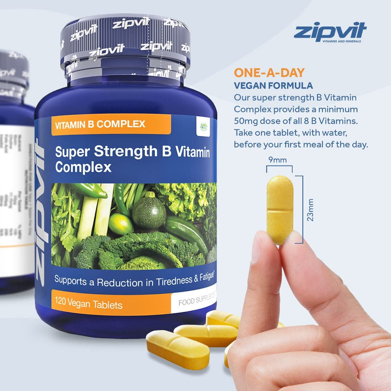 [Australia] - Super Strength B Vitamin Complex, 120 Vegan Tablets. 4 Months Supply. Vitamin B1, B2, B3, B5, B6, B12, Biotin, Choline. Supports Focus, Mental Performance, and Energy. UK Supplier. 