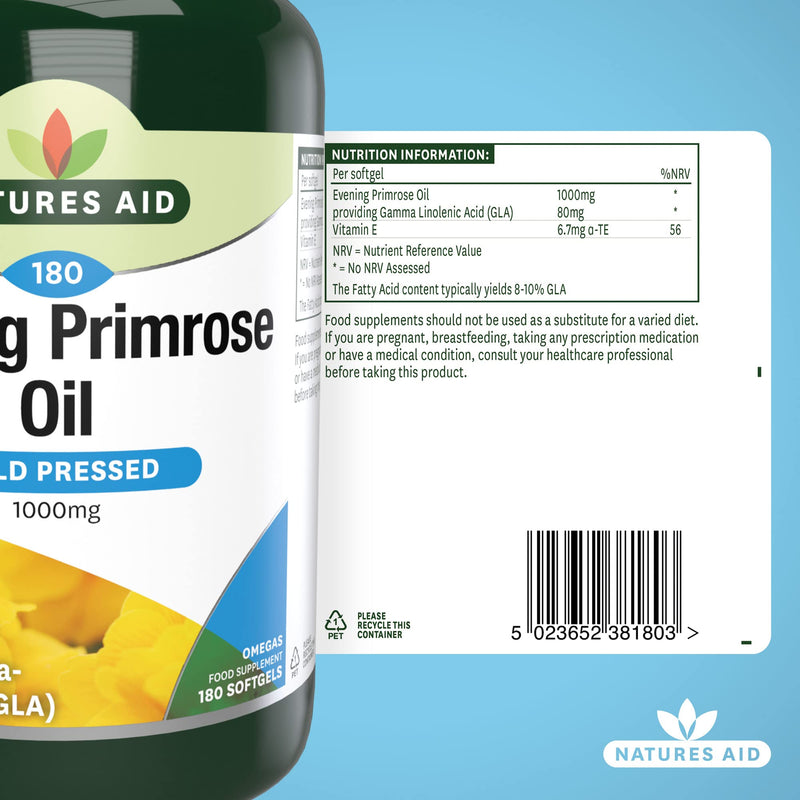 [Australia] - Natures Aid Evening Primrose Oil 1000 mg, Cold Pressed, Omega-6 GLA, 180 Softgel Capsules 