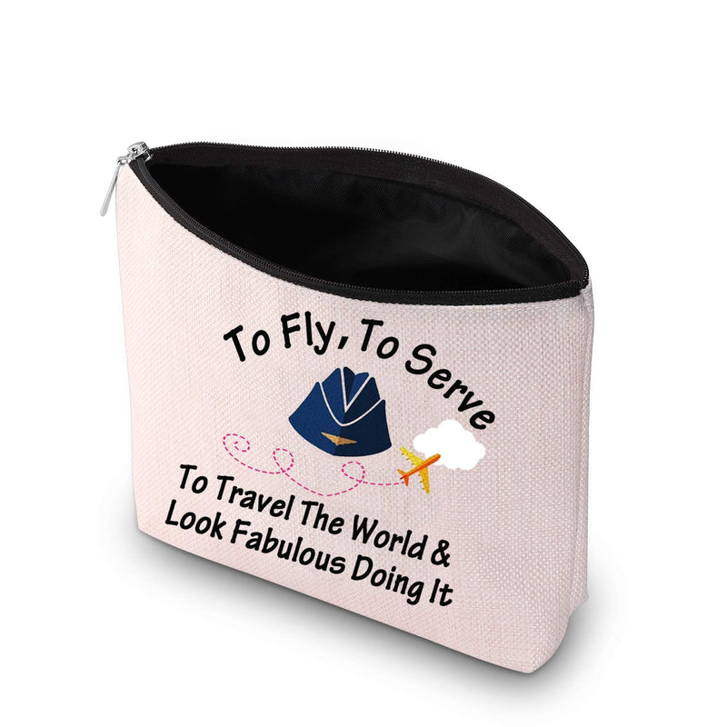 [Australia] - PXTIDY Flight Attendant Gifts Makeup Bag To Fly To Serve To Travel Cosmetic Bag Stewardess Aviation Gifts Flight School Graduation Gift Flight Attendant Travelling Gift (beige) beige 