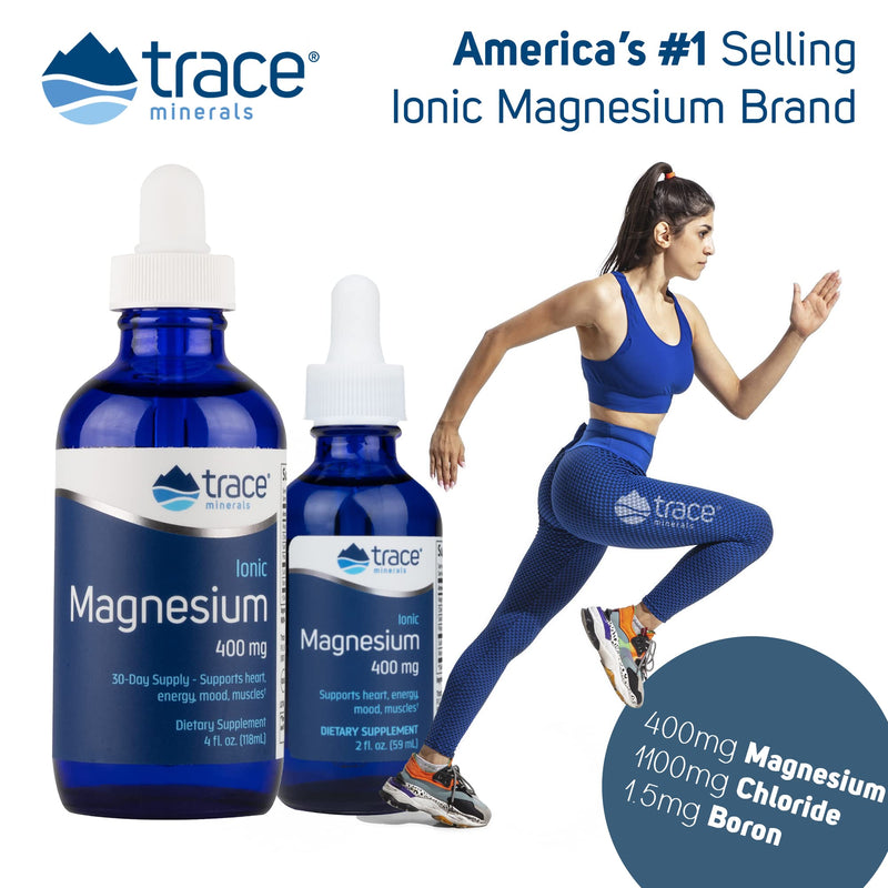 [Australia] - Trace Minerals Liquid Ionic Magnesium 4 oz 400mg | Supports Blood Pressure, Heart Health, Calm Mood, Gene Maintenance, Cell Production | Digestion, Muscle Cramps, Spasms, Better Sleep, Aids Headaches 4 Fl Oz (Pack of 1) 
