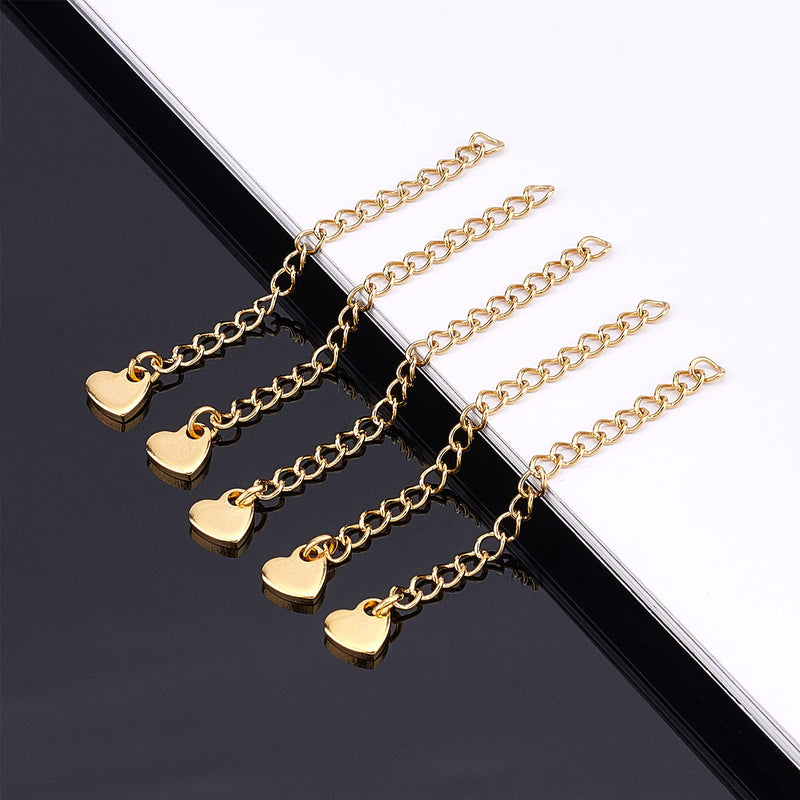 [Australia] - UNICRAFTALE about 30pcs 60mm Golden Hypoallergenic Chain Extension, with heart Charms, Stainless Steel Chain Extender for Jewelry Making Supplies Golden- Heart - 30pcs 