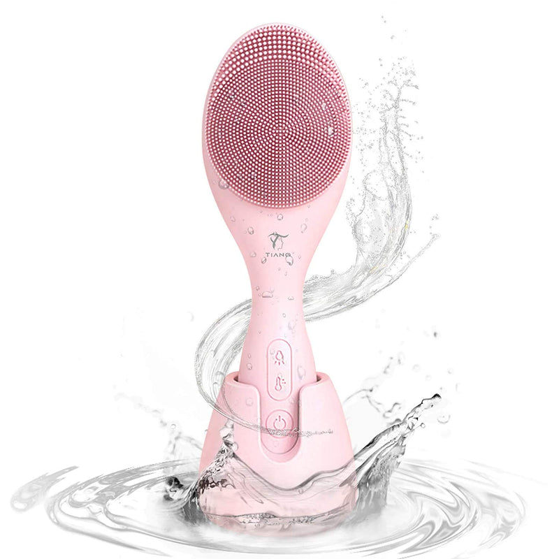 [Australia] - Electric Face Cleansing Brush, Facial exfoliator, skin cleanser and scrubber rechargeable silicone exfoliating brush, ultrasonic exfoliate for face with 108℉ Heated Massage and Light Design 