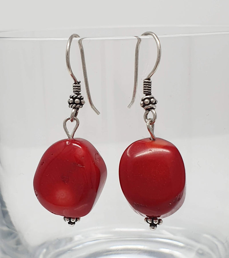 [Australia] - TreasureBay Stunning Natural Red Coral Dangle Drop Earrings, Pierced Earrings Made With Sterling Silver 