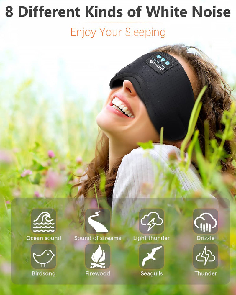 [Australia] - Sleep Headphones, White Noise Bluetooth 5.2 Sleep Eye Mask,3D Breathable Wireless Sleep Mask with Timer for Side Sleepers Travel Relaxation, Meditation, Cool Gadgets for Women Man Cool Black 