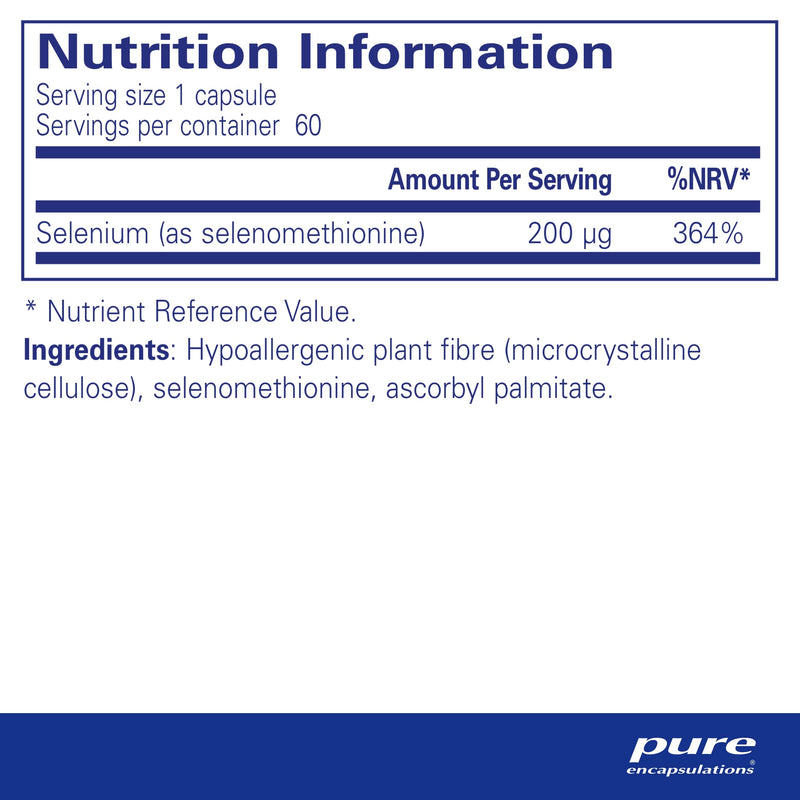[Australia] - Pure Encapsulations - Selenium 200ug - Organic Selenomethionine Supplement for Immune and Thyroid Function Support - 60 Vegetarian Capsules 