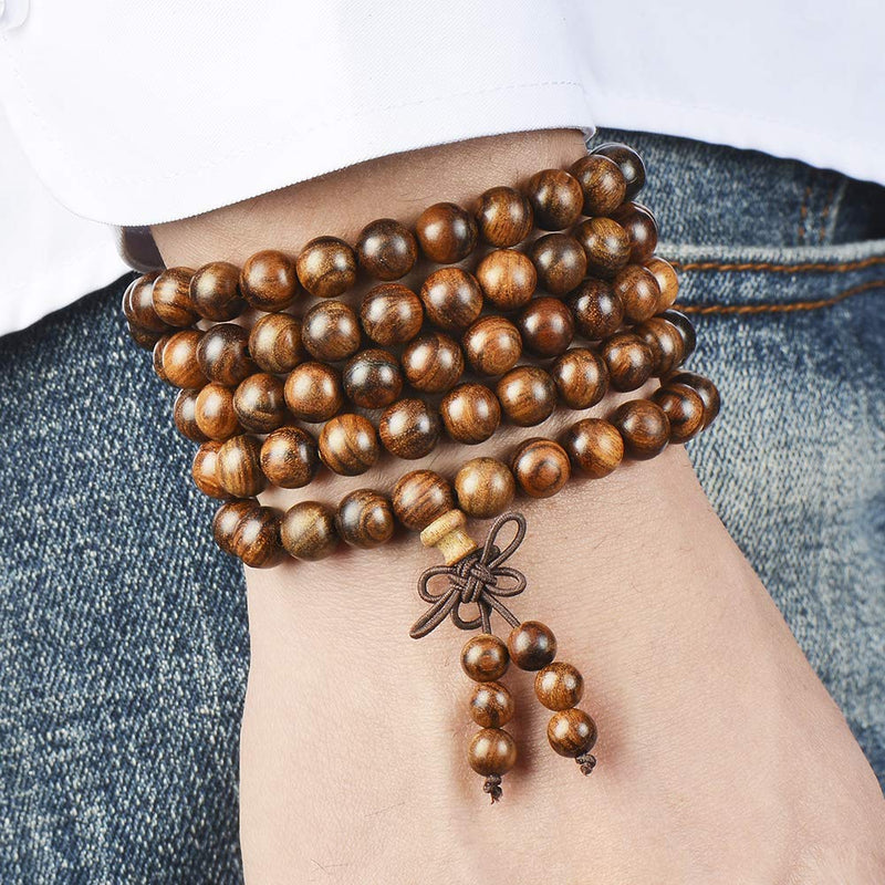 [Australia] - anzhongli Mala Beads Bracelet 108 8mm Prayer Meditation Sandalwood Elastic Black Rosewood 