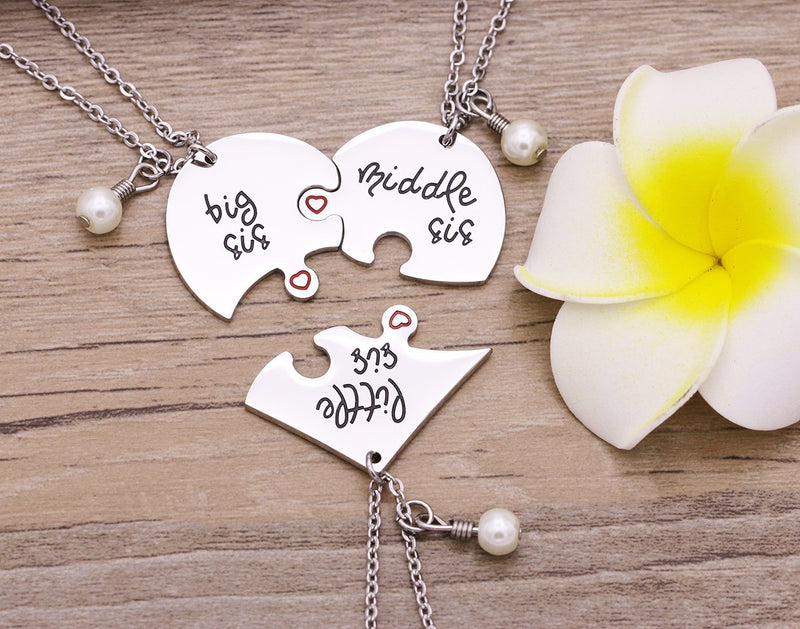 [Australia] - Melix Home Big Sis Middle Sis Little Sis Jewelry Necklace Set 3 Pieces,Best Friend Necklaces White 