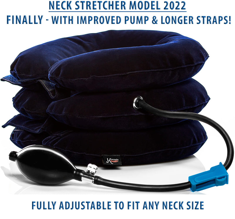 [Australia] - Pinched Nerve Neck Stretcher Cervical Traction Device for Home Pain Treatment | Inflatable Spinal Decompression Collar Unit Muscle Strain Injury Relief | Herniated Disc Problems Remedy Kit (Blue) Blue 