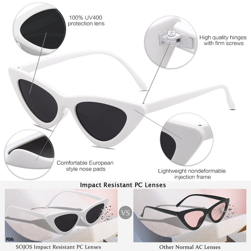 [Australia] - SOJOS Retro Vintage Narrow Cat Eye Sunglasses for Women Clout Goggles Plastic Frame Cardi B SJ2044 C4 White Frame/Grey Lens Multicoloured 