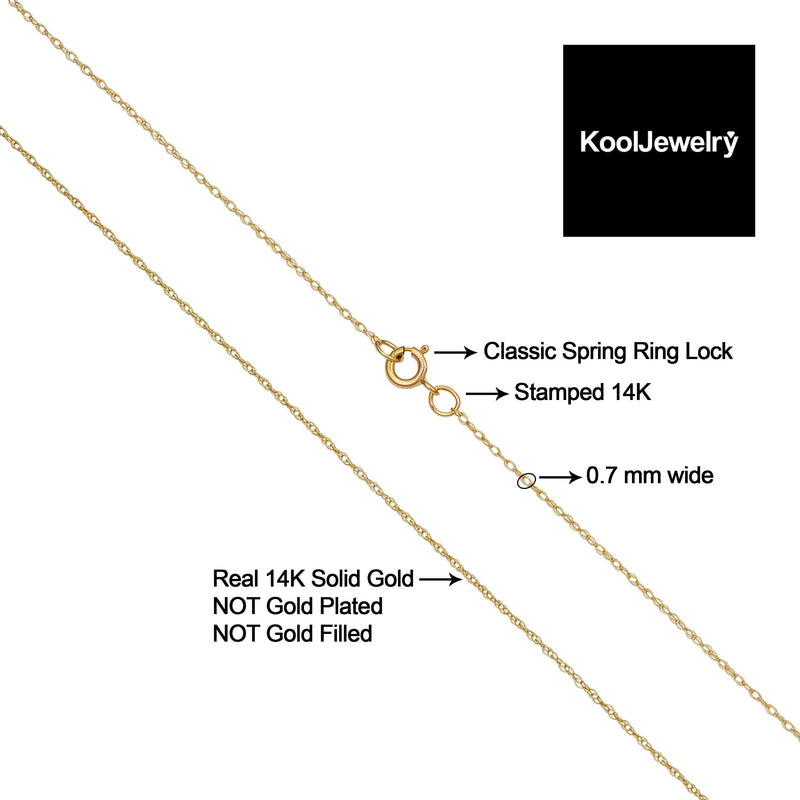 [Australia] - 14k Yellow Gold Rope Chain Barely-There Necklace (0.7 mm, 0.9 mm, 1 mm or 1.3 mm) - Thin And Lightweight 14.0 Inches 0.7 mm wide 