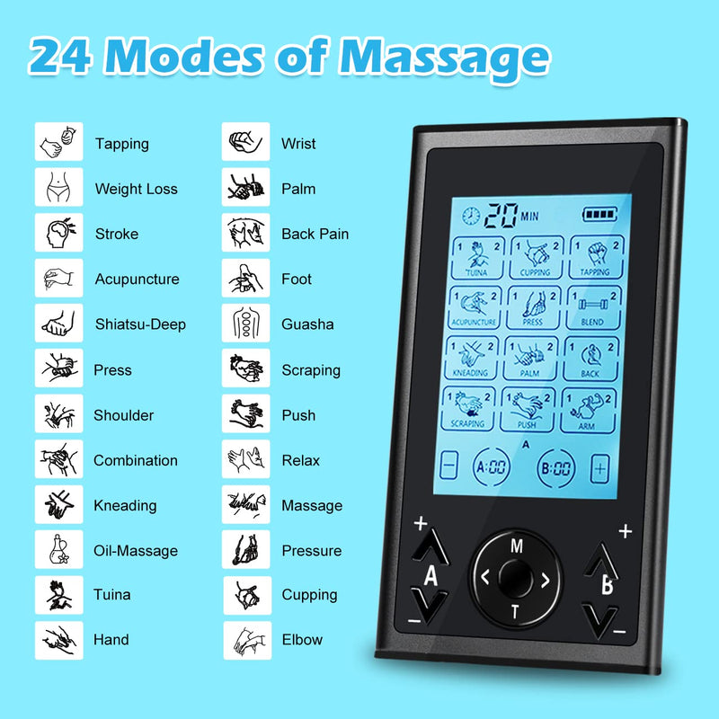 [Australia] - 4 Outputs TENS Unit Muscle Stimulator Machine: Easy@Home 24 Modes Rechargeable EMS Electric Pulse Massager | Electric TENS Machine - Pain Relief Therapy for Back Pain | Neck Pain | Muscle Pain-AS8011 