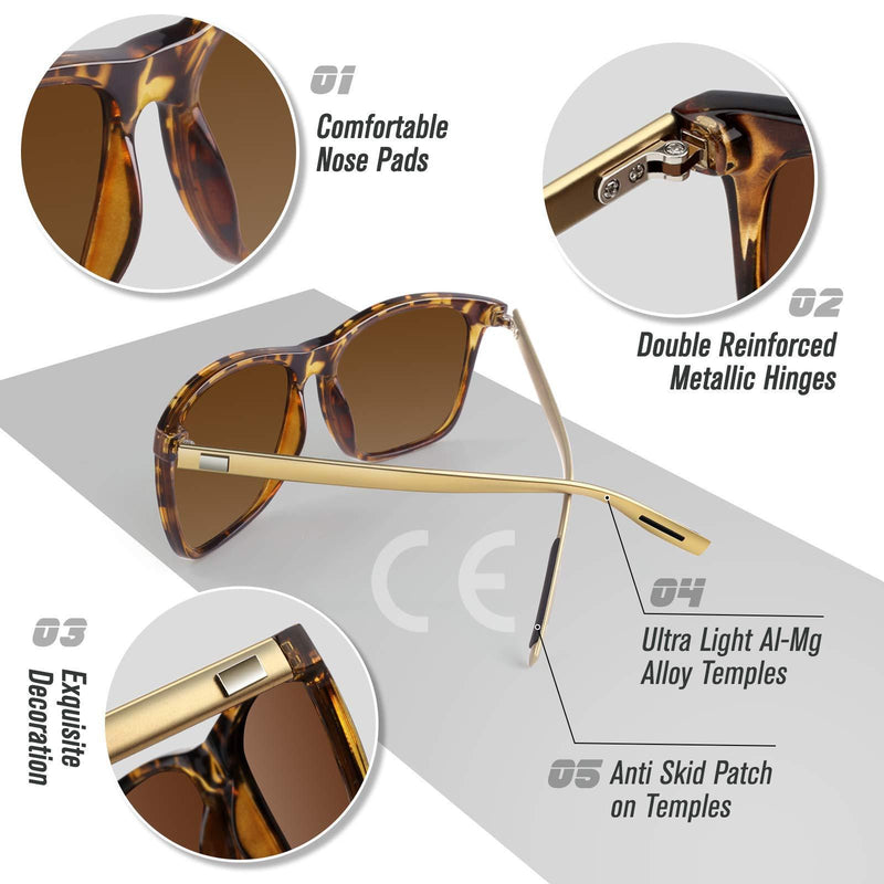 [Australia] - CGID Polarised Sunglasses Men Women Al-Mg Metal Temple Ultra Light UV400 Driving Shades MJ33 A Tortoise Frame Brown Lens/Polarized 