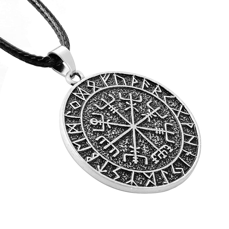 [Australia] - HAQUIL Viking Jewelry Viking Compass Vegvisir Pendant Necklace with Leather Cord for Men and Women 1 