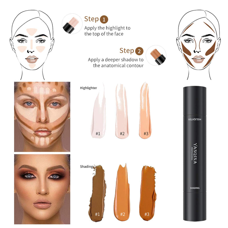 [Australia] - 2 in 1 Highlighter Stick & Shading Contour Stick, Double-Head Make up Highlighter Stick Concealer Contouring Stick for Face, Body (Ivory+Dark brown) Ivory+Dark brown 