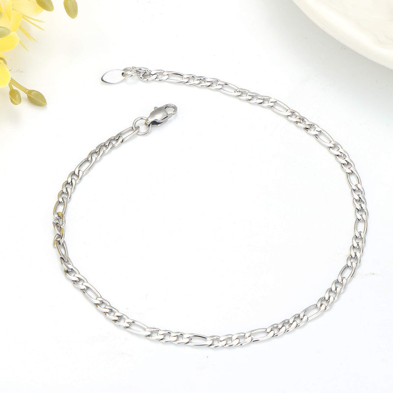 [Australia] - JOERICA 2 Pcs Silver Tone Chain Ankle Bracelet for Women Men Rope Figaro Chain Foot Anklets Stainless Steel Link Set for Beach or Party Foot Jewelry 11.0 Inches 