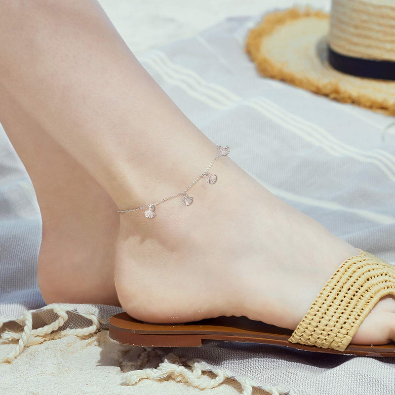 [Australia] - YFN Boho Beach Starfish Seashell Ankle Heart Charm Bracelet Sterling Silver Anklet Chain Bracelet Beach Foot Jewelry for Women Little Girls seashell ankle bracelet 