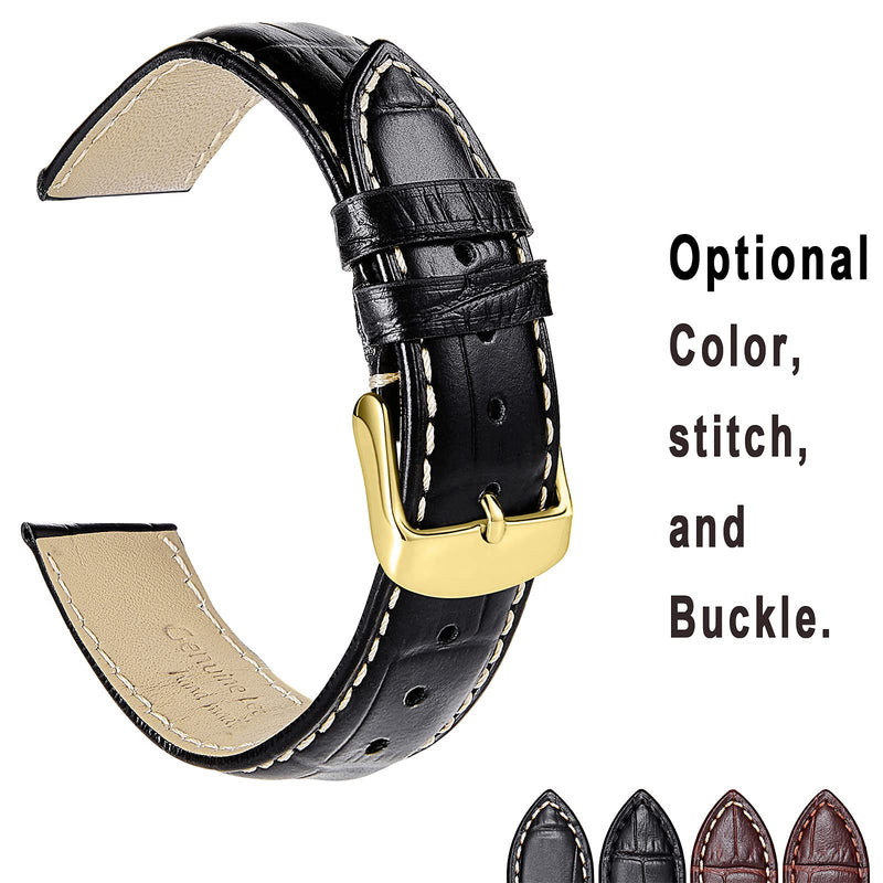 [Australia] - Watch Bands for Men, 18mm Watch Band, Watch Band, Watch Bands, Men's Watch Bands, Leather Watch Bands for Men Black/beige stitch-go gold buckle 