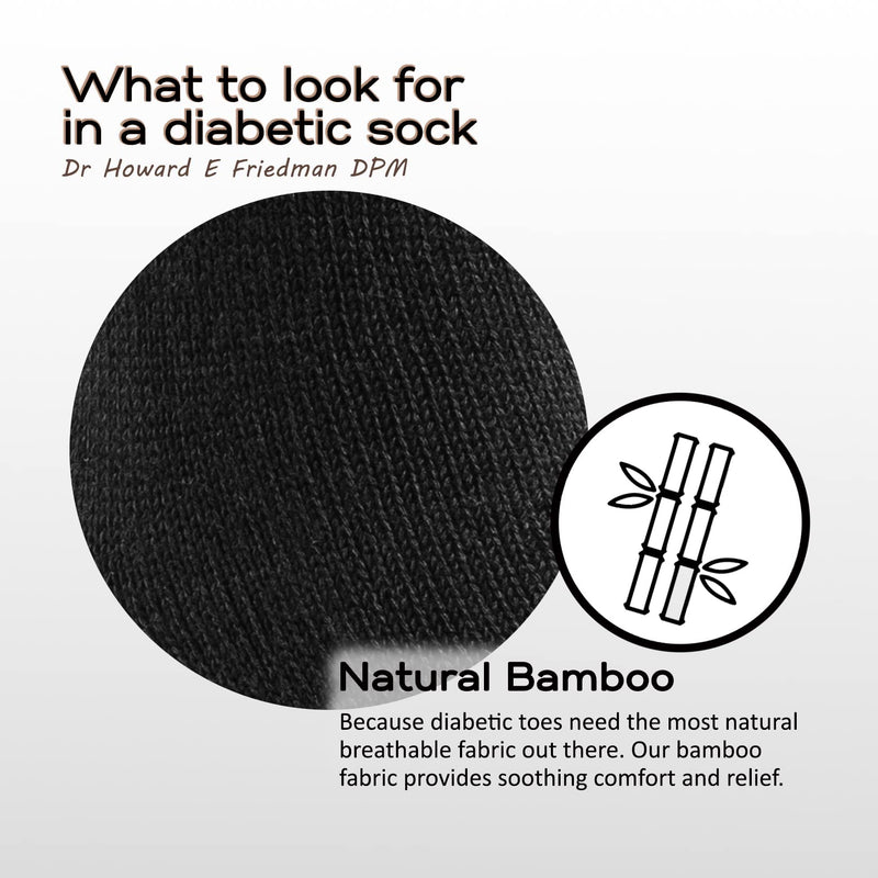 [Australia] - Silky Toes 3 or 6 Pack Men’s Bamboo Diabetic Seamless Soft Non-Binding Crew Socks, Also Available In Plus Sizes 13-15 Black- 3 Pairs 