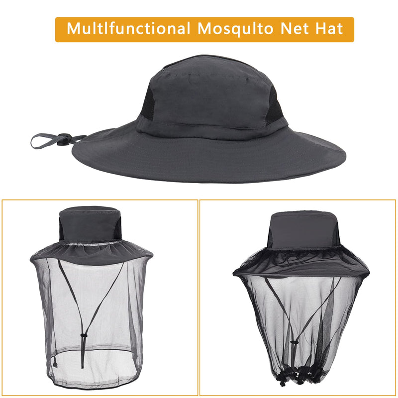 [Australia] - Mosquito Head Net Hat Midge Hat with Removable Net Wide Brim Sun Protection Hat for Fishing Hiking Gardening Camping, Grey 